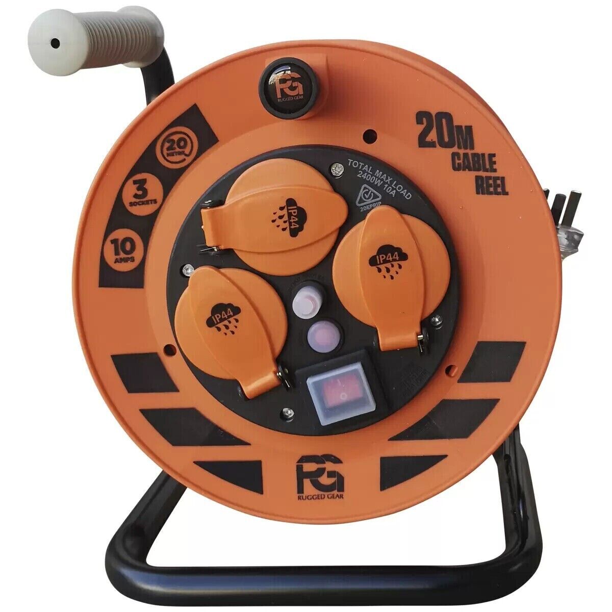 New Proglo Heavy Duty Cable Reel 20M On/Off Switch with LED Black/Orange
