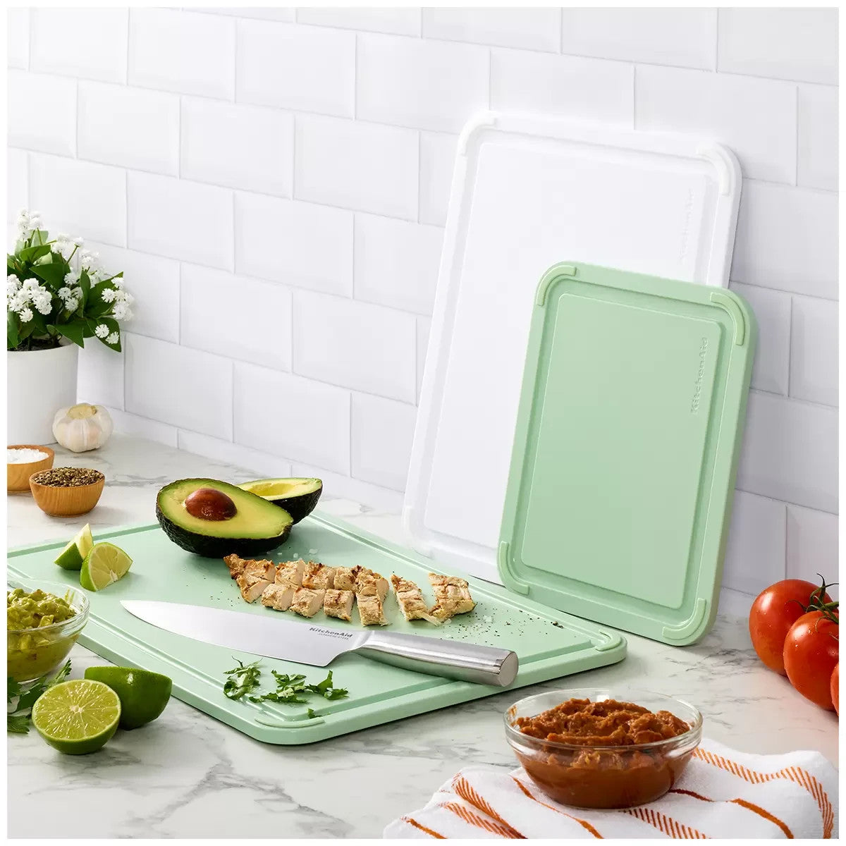 KitchenAid Non-Slip Cutting Chopping Boards 3 Piece Set Pistachio White