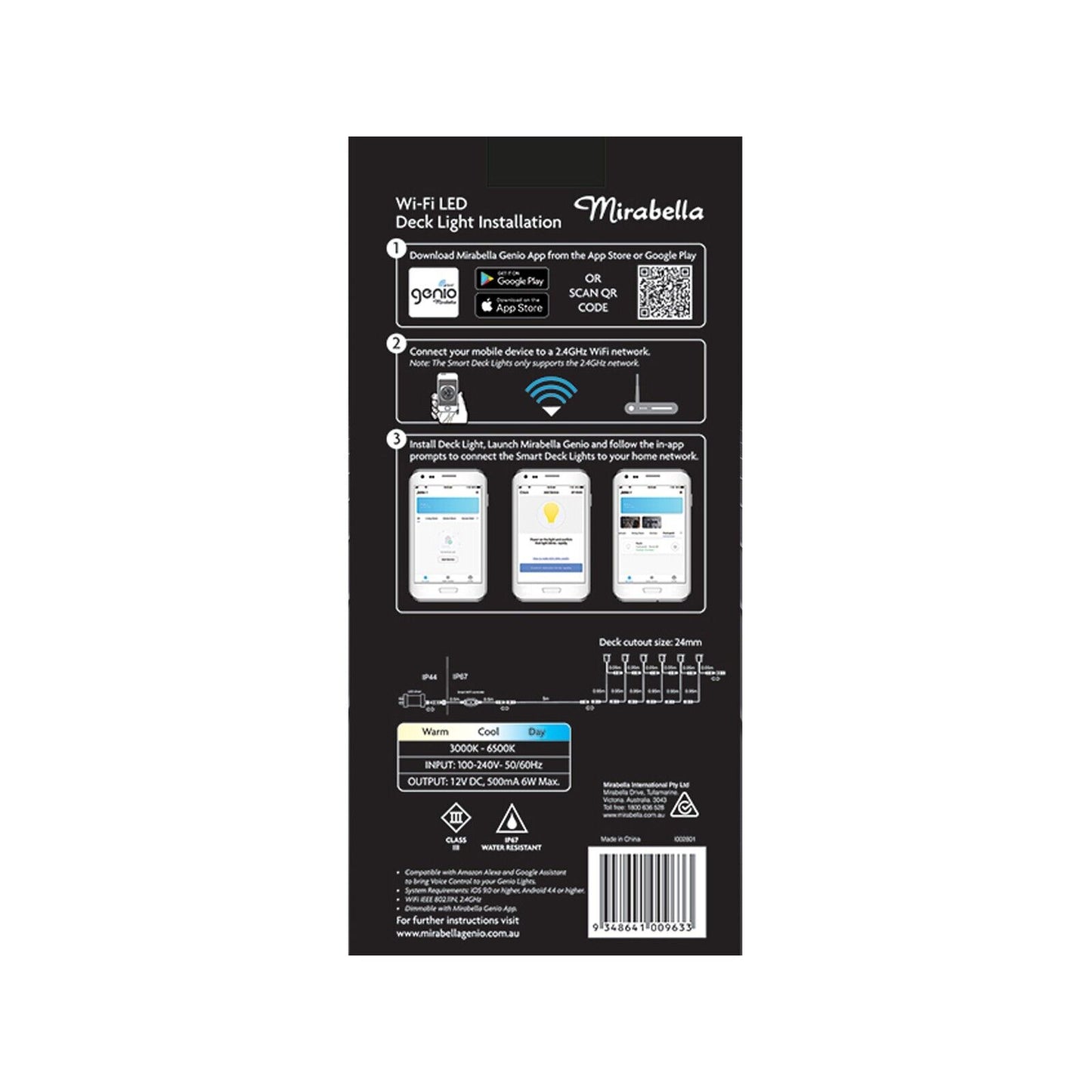 Mirabella Genio Smart WIFI RGB/White 6 LED 30mm Stainless Steel Deck Light Kit