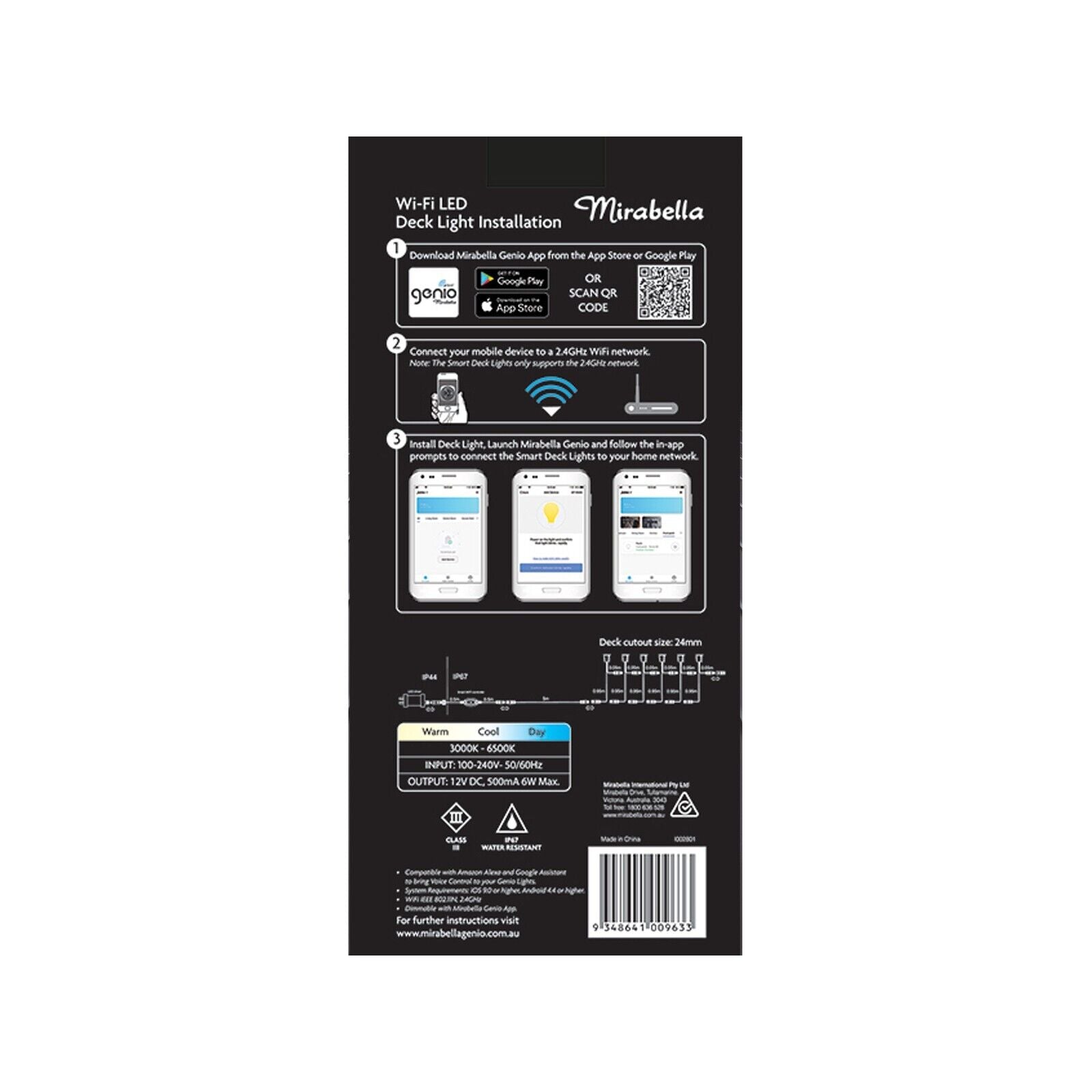 Mirabella Genio Smart WIFI RGB/White 6 LED 30mm Stainless Steel Deck Light Kit