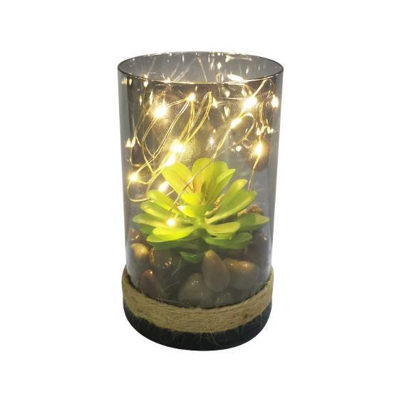 2x Harmonious LED Artificial Plant In Glass Jar Pot Décor LED Light Gift AU