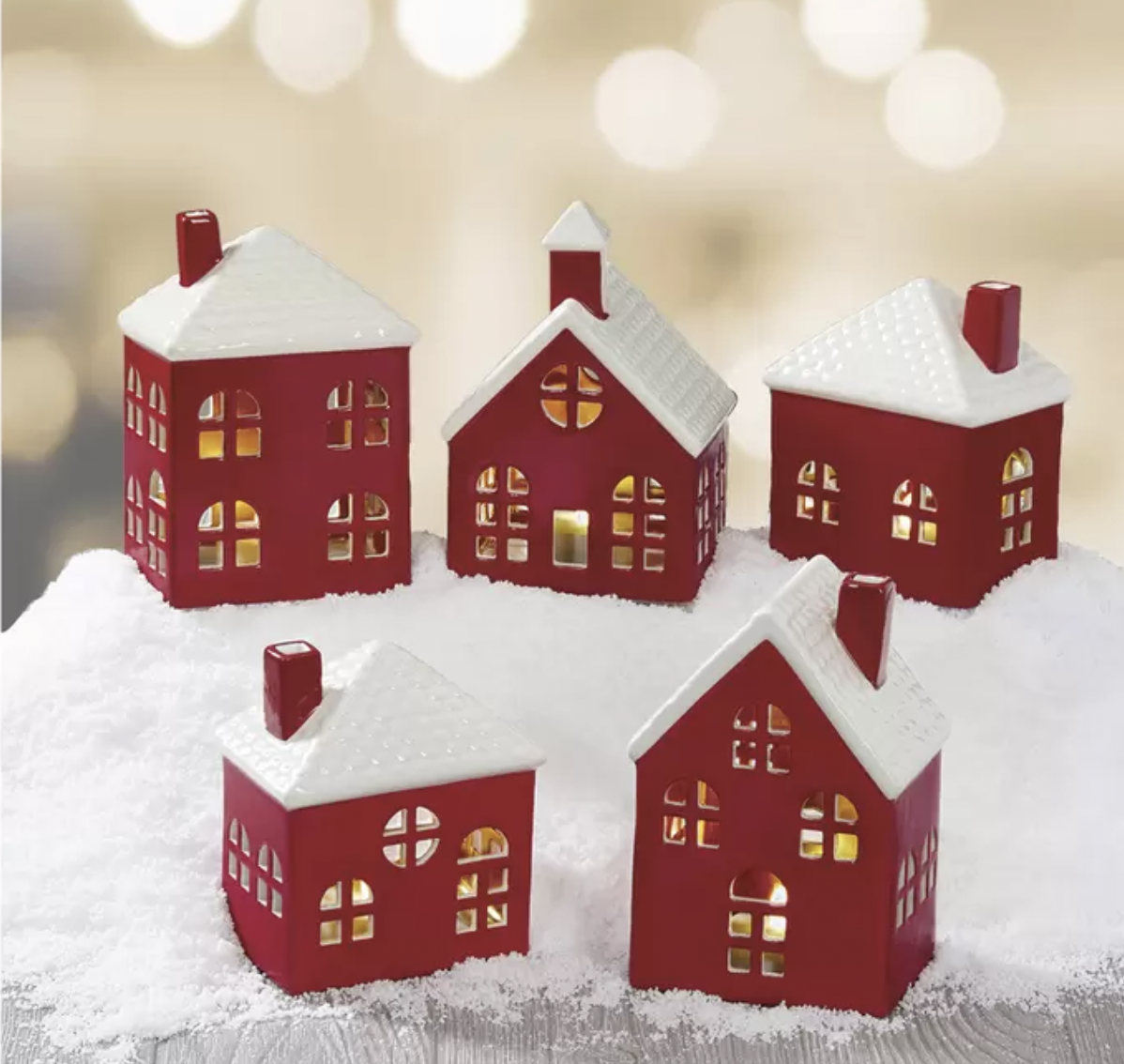 Christmas Decoration 5-piece Ceramic Village with LED Lights