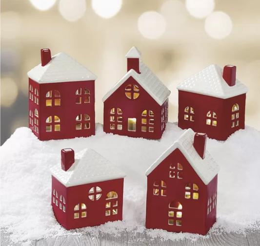 Christmas Decoration 5-piece Ceramic Village with LED Lights