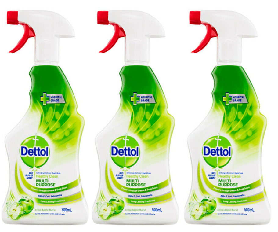 3x Dettol Multi-Purpose 750ml Spray Liquid Cleaner Apple Burst