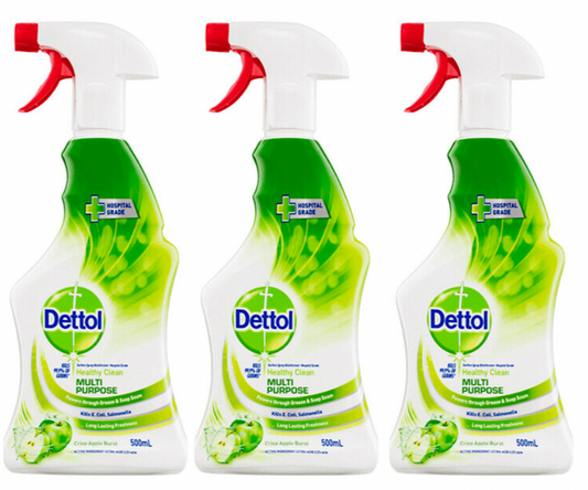 3x Dettol Multi-Purpose 750ml Spray Liquid Cleaner Apple Burst