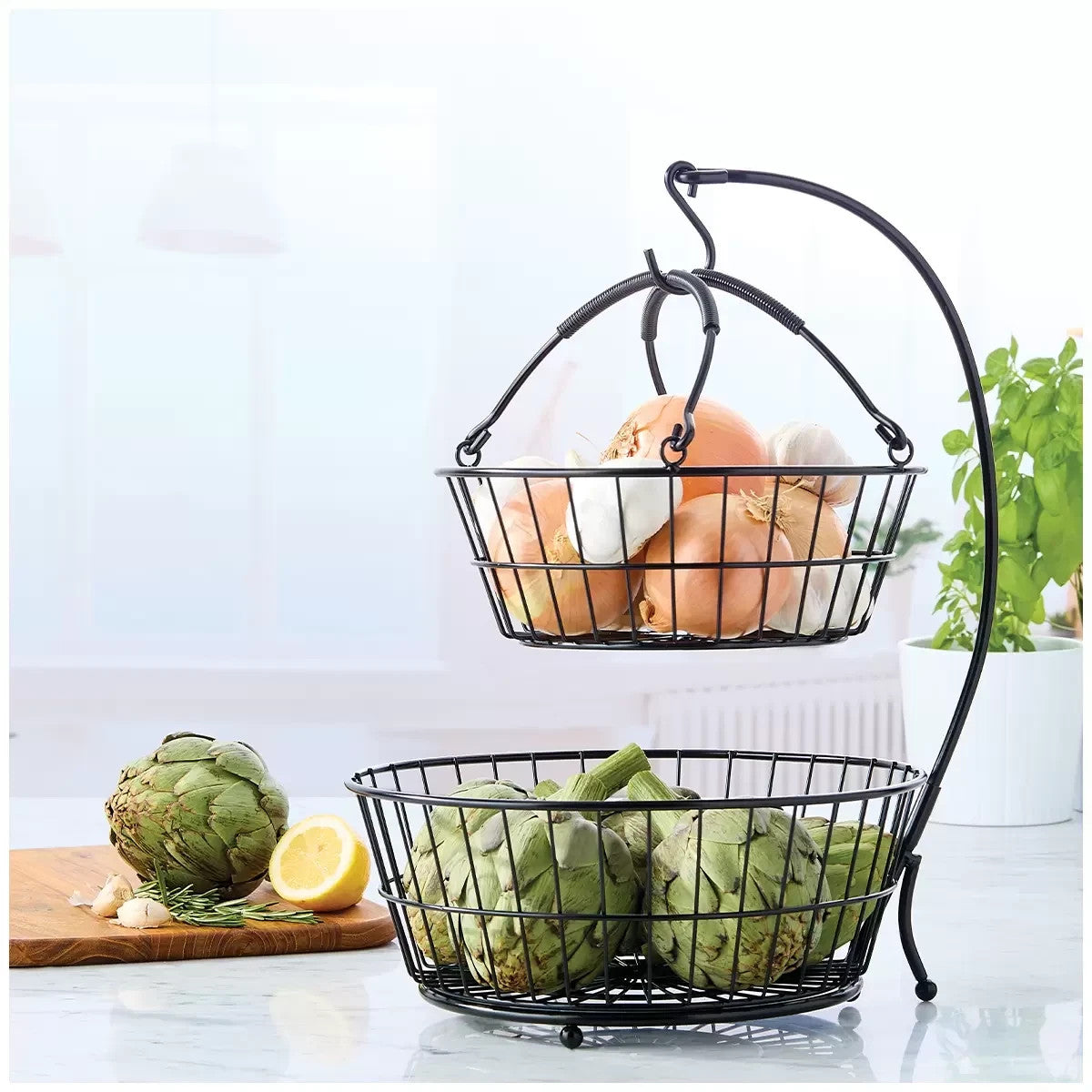 Gourmet Basics Mikasa Tully Basket 2 Tier Black
