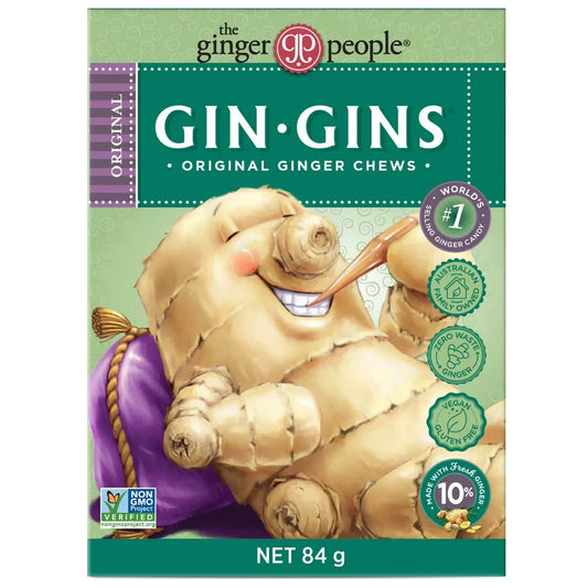 The Ginger People Gin Gins Original Ginger Chews 12 x 84g – Classic Chewy Ginger