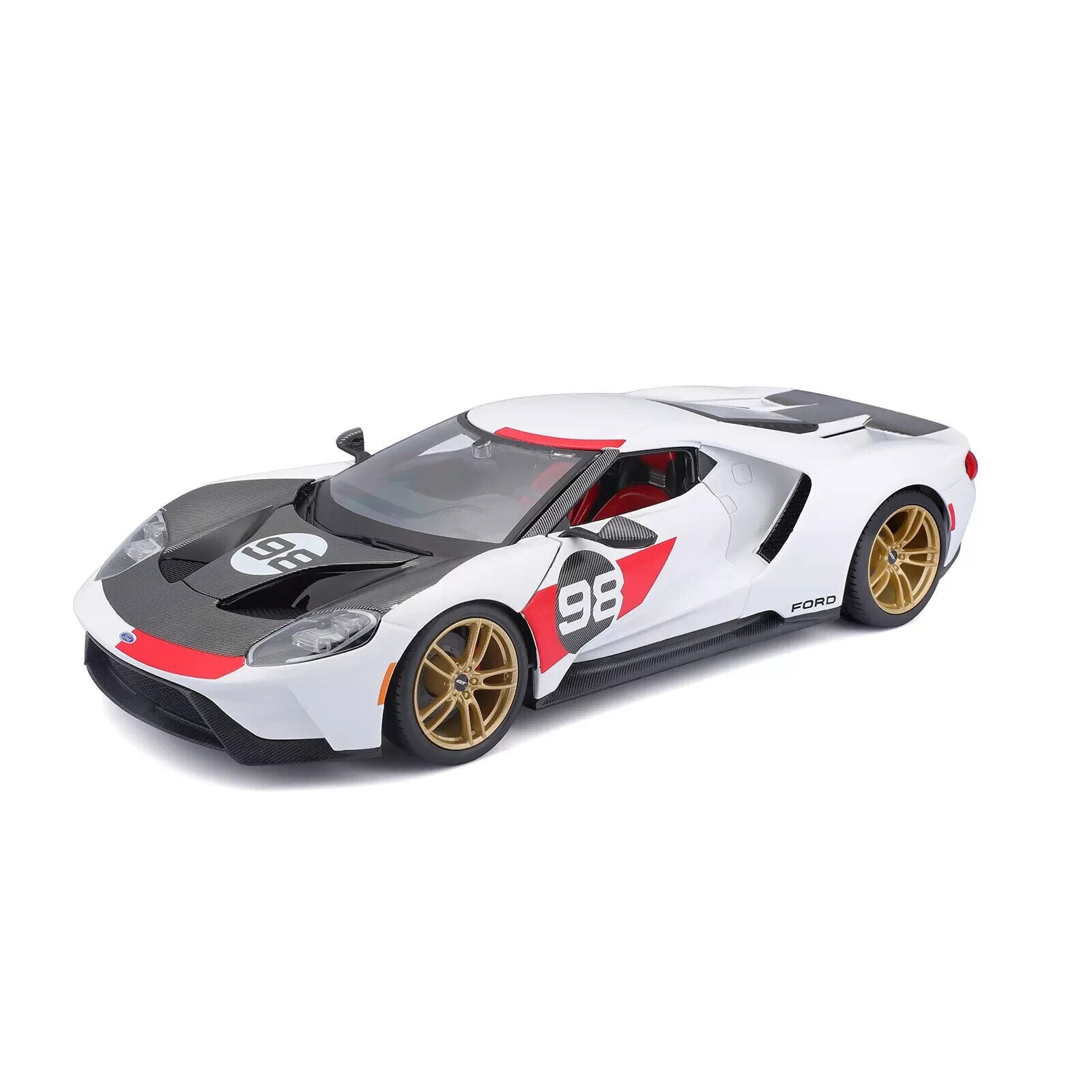 Maisto 2021 Ford GT Heritage Edition 1:18 White Diecast Display Sports Car