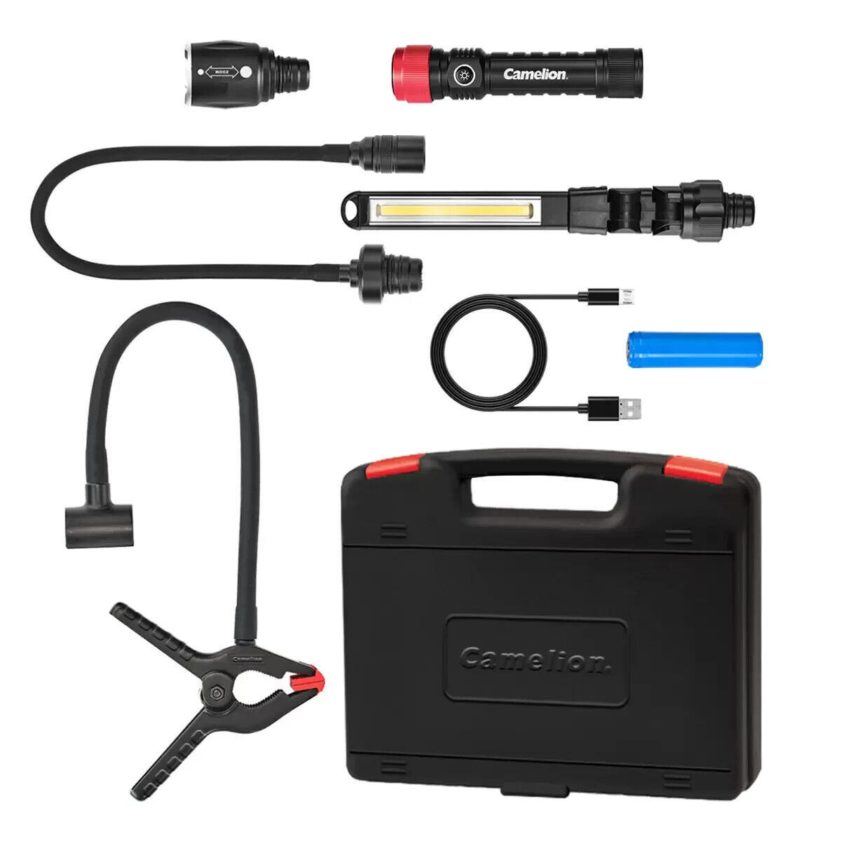 Camelion 3 in 1 LED Flashlight Kit Rechargeable Work Light Flexible Torch