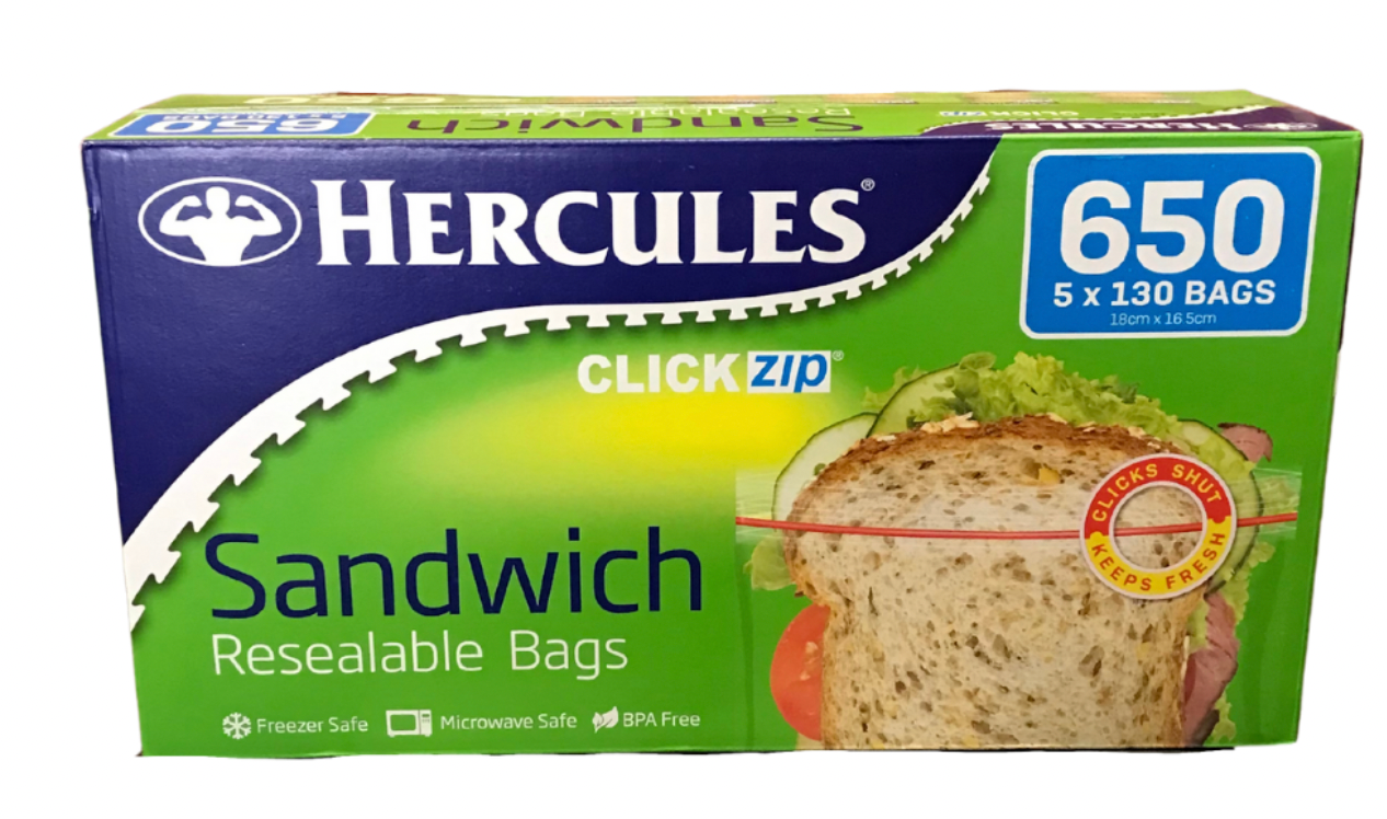 Hercules Resealable Sandwich Bags 650 Click zip Kitchen Food Storage Bags
