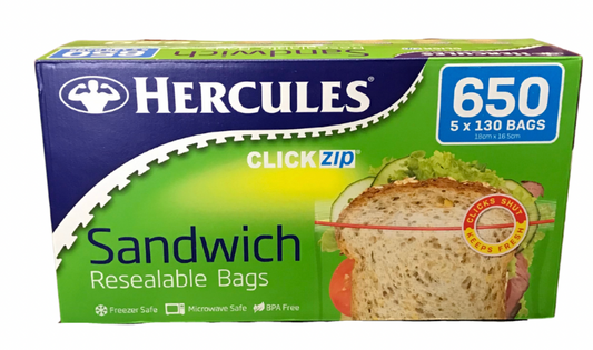 Hercules Resealable Sandwich Bags 650 Click zip Kitchen Food Storage Bags