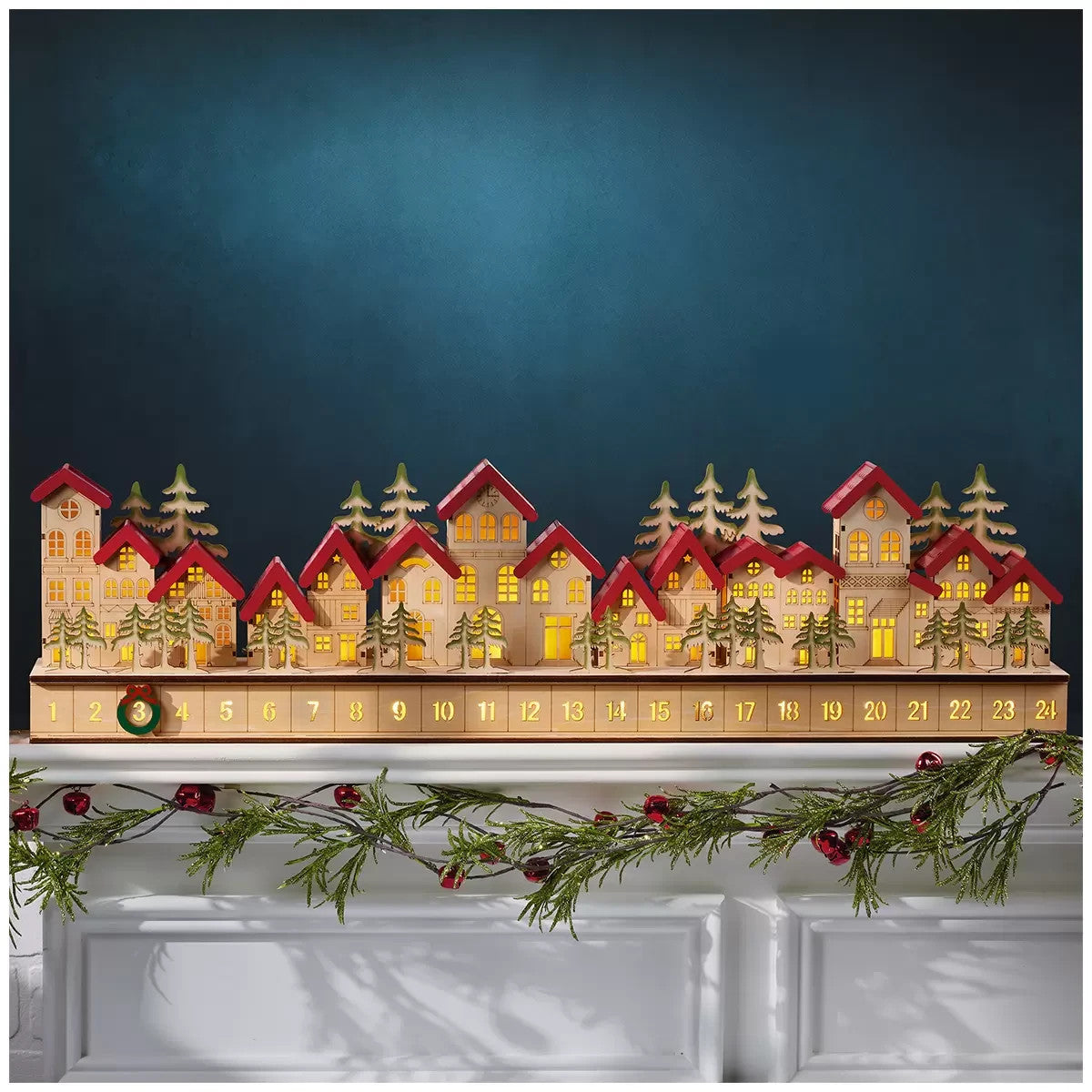 LED Wooden House Advent Calendar – Hand Finished Festive Countdown Village