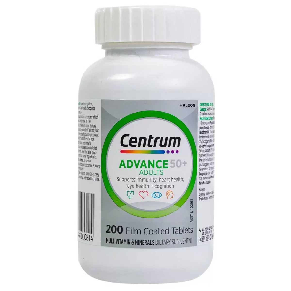 Centrum Advance 50+ For Adults Multivitamin Minerals Dietary Supplement 200 Tabs