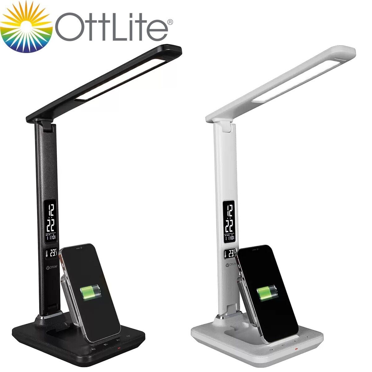 NEW Black Executive LED Desk Lamp Time Date Wireless Qi USB Charging Temperature