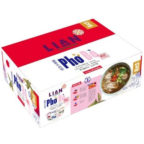 12 x 70g Bowls Lian Pho Bo Beef Vietnamese Style Instant Rice Noodle Meals