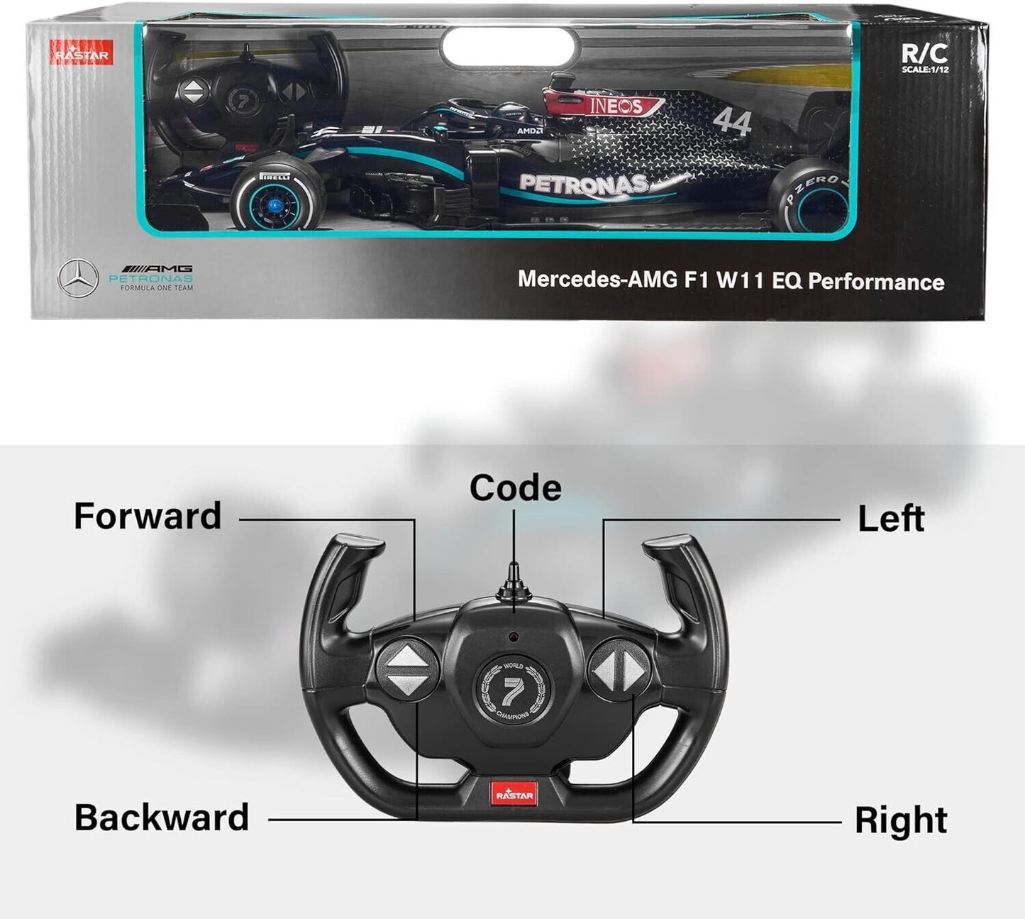 RASTAR 1:12 Black Licensed Mercedes-AMG F1 W11 EQ Performance Remote Car, 2.4GHz