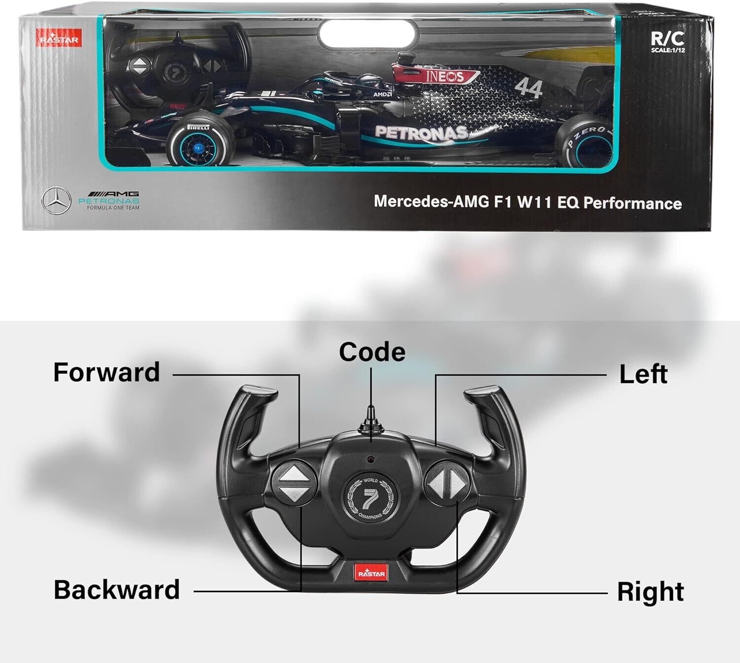RASTAR 1:12 Black Licensed Mercedes-AMG F1 W11 EQ Performance Remote Car, 2.4GHz