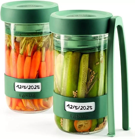 2x Lekue 3 Pcs Pickles Kit 700ml Pickling Containers Tongs Pickled Vegetables