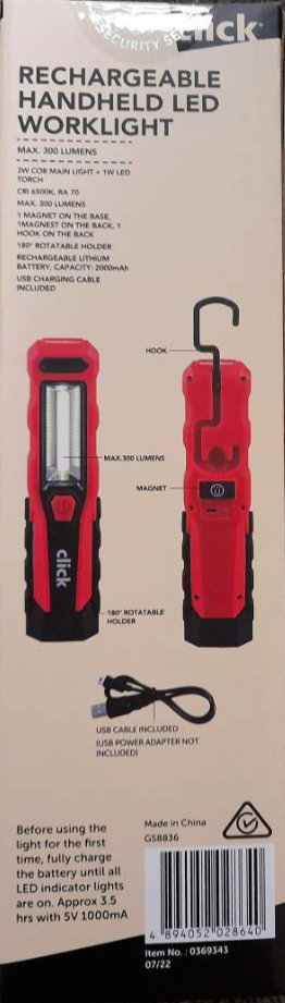 Click 300 Lumens Rechargeable Handheld LED Worklight