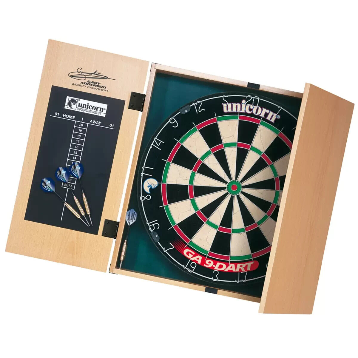 Unicorn Dart Board Centre 2 Sets of Darts Scoreboard Maestro Gary Anderson