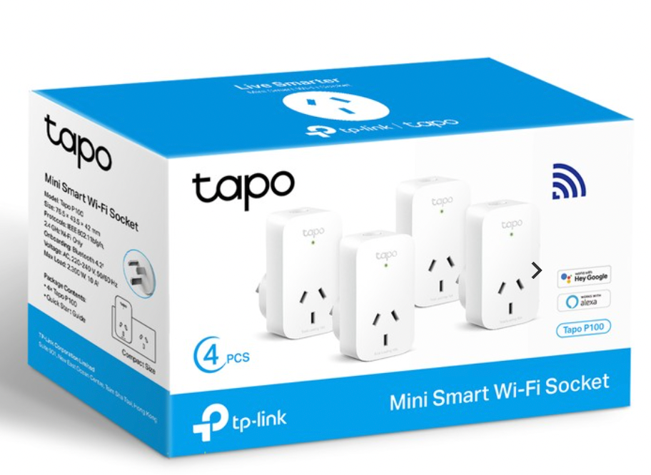 TP-Link Smart WiFi Plug 4 Pack Tapo P100 Mini Smart Wi-Fi Socket