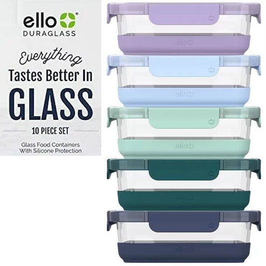 Ello 10 Pcs Glass Meal Prep Containers Set Food Storage Containers Airtight lid