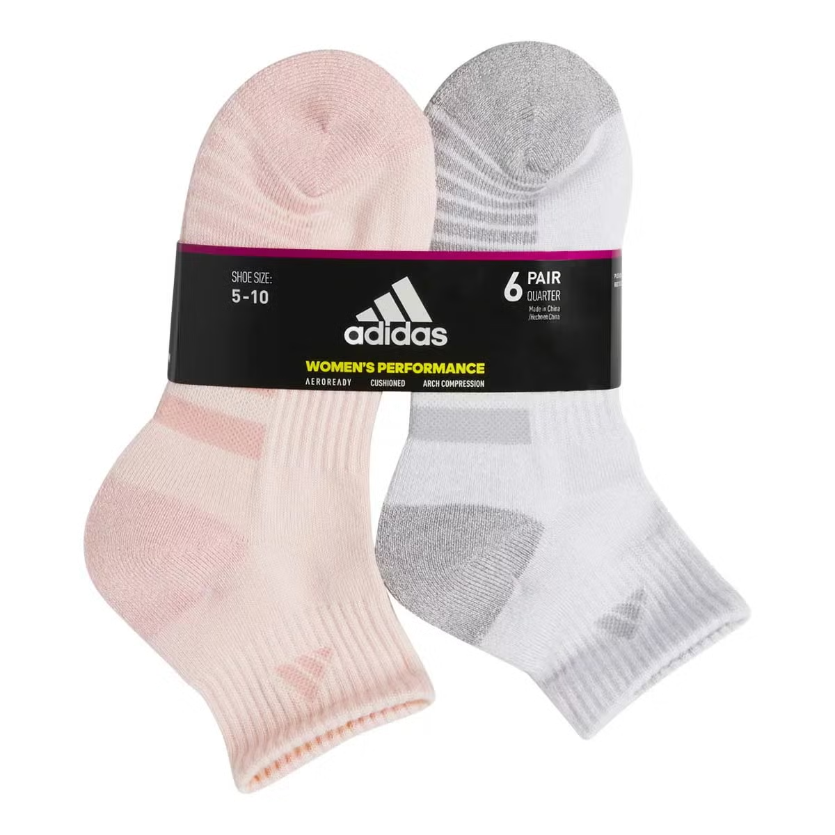 Adidas Women's Cushioned Crew Sock 6 Pack Multi Colours Medium Shoe Size - 5-10