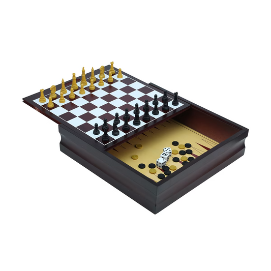 11-in-1 Family Wood Board Game Set Chess Chinese Checkers Backgammon Tic Tac Toe