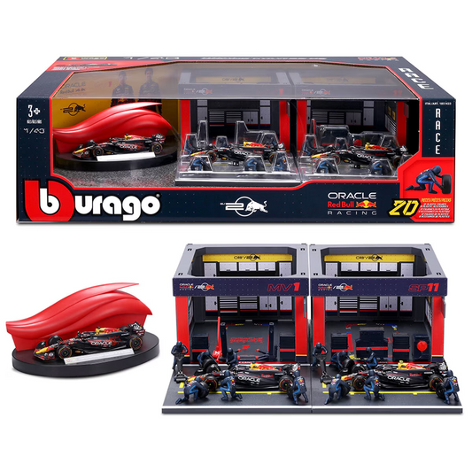 Bburago F1 RB20 Racing Deluxe Pack – #1 Max Verstappen & #11 Sergio Pérez
