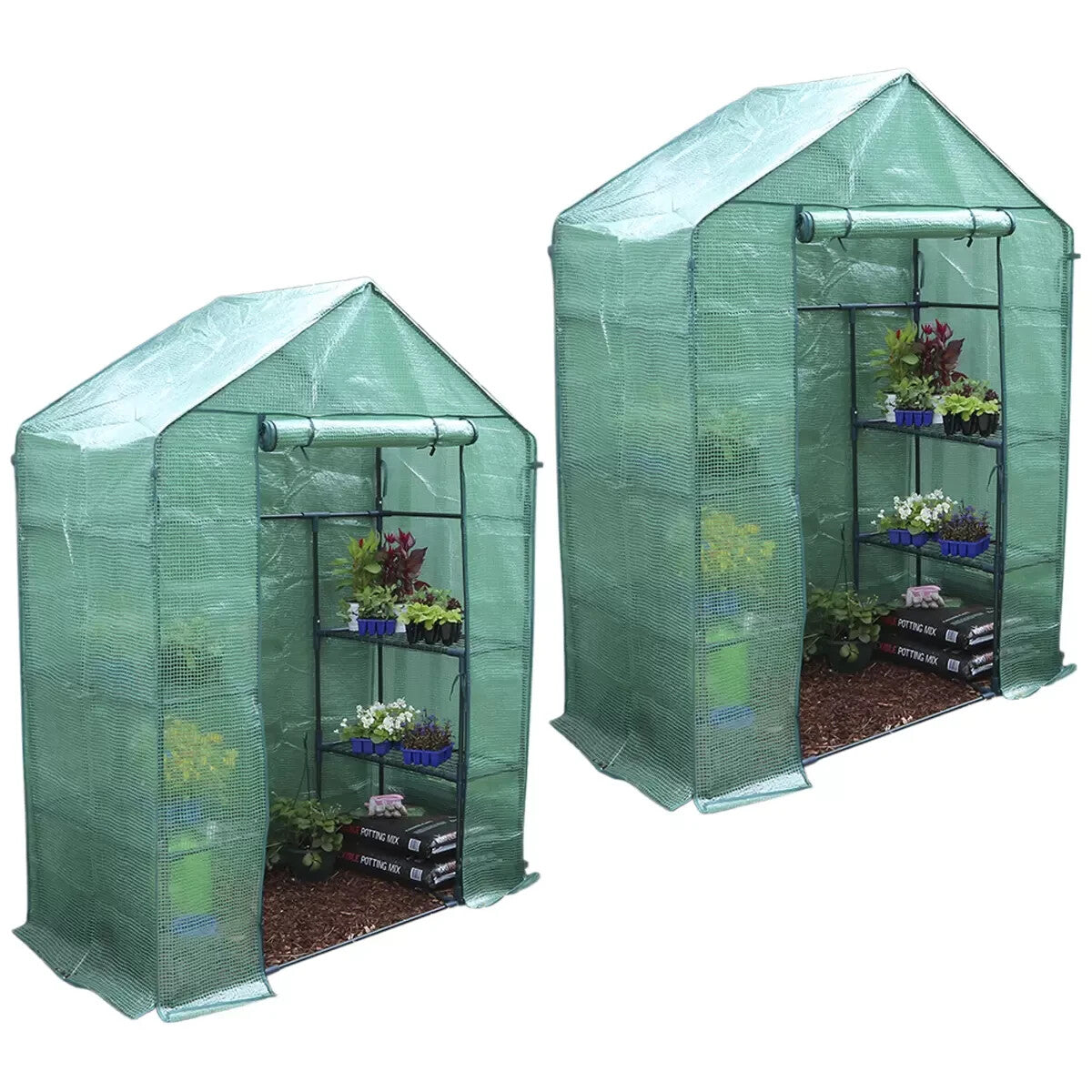 2x Greenhouse Greenlife Walk-in Greenhouse with PE Cover 195 x 143 x 73cm