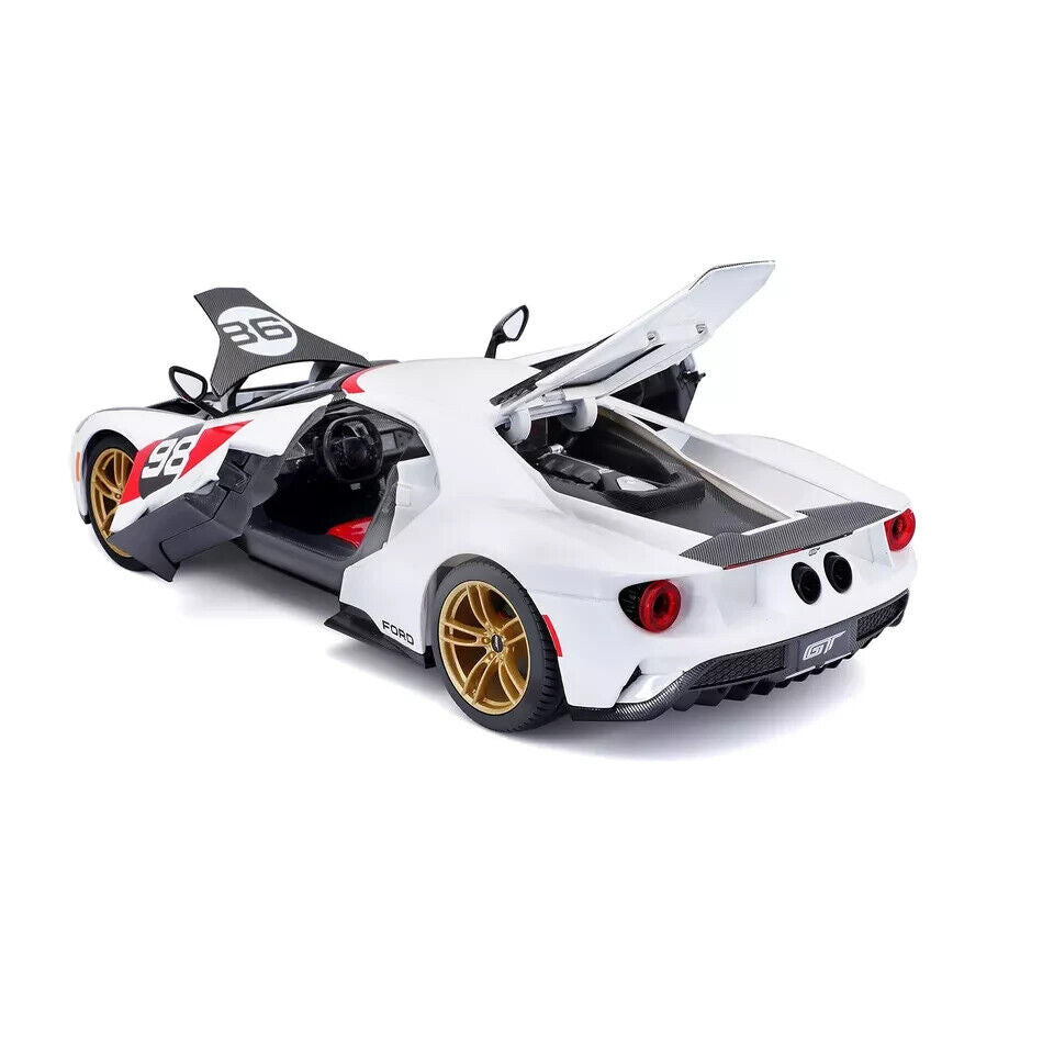 Maisto 2021 Ford GT Heritage Edition 1:18 White Diecast Display Sports Car