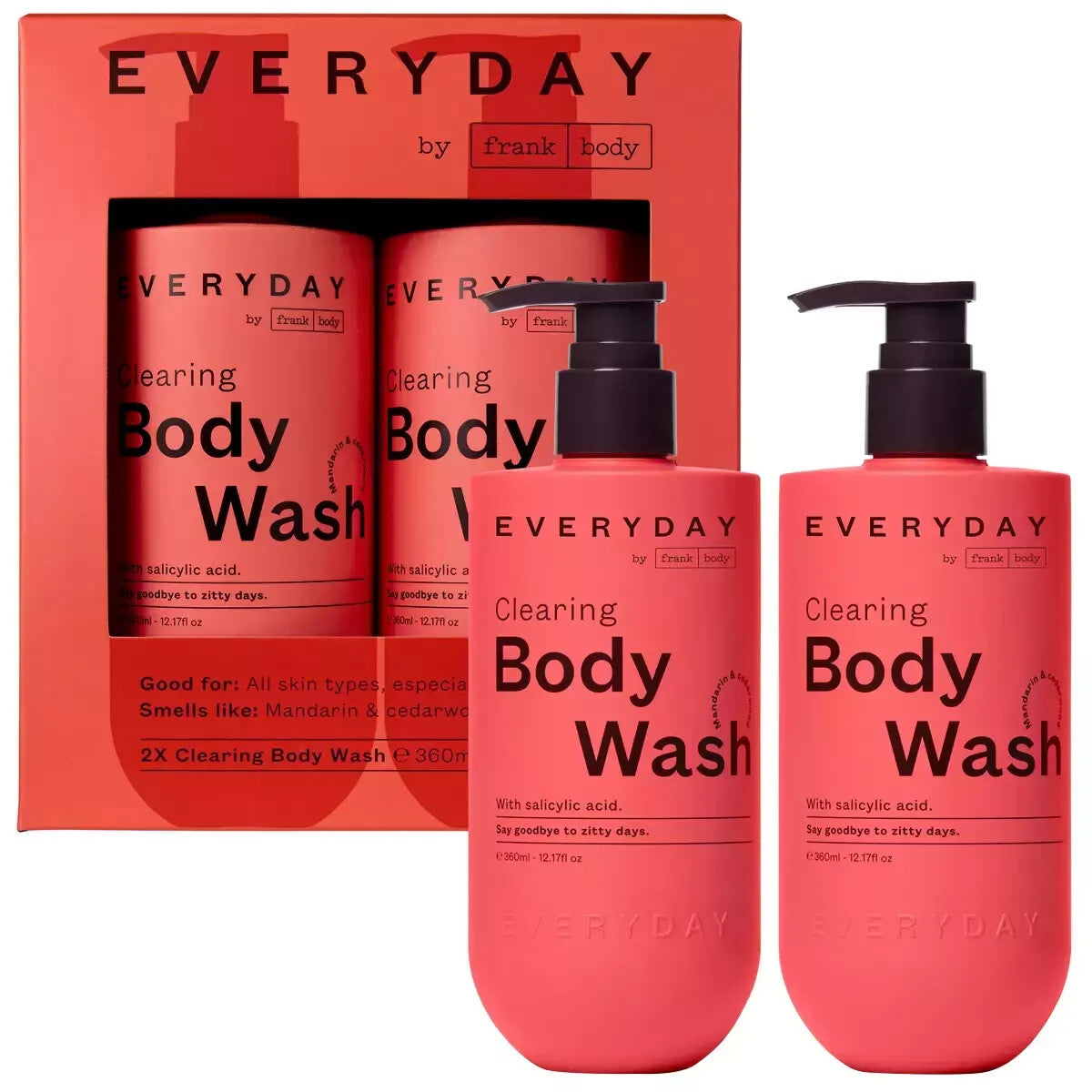 Frank Body Clearing Body Wash 2 x 360ml | Keeps Skin Soft For All Skin Types
