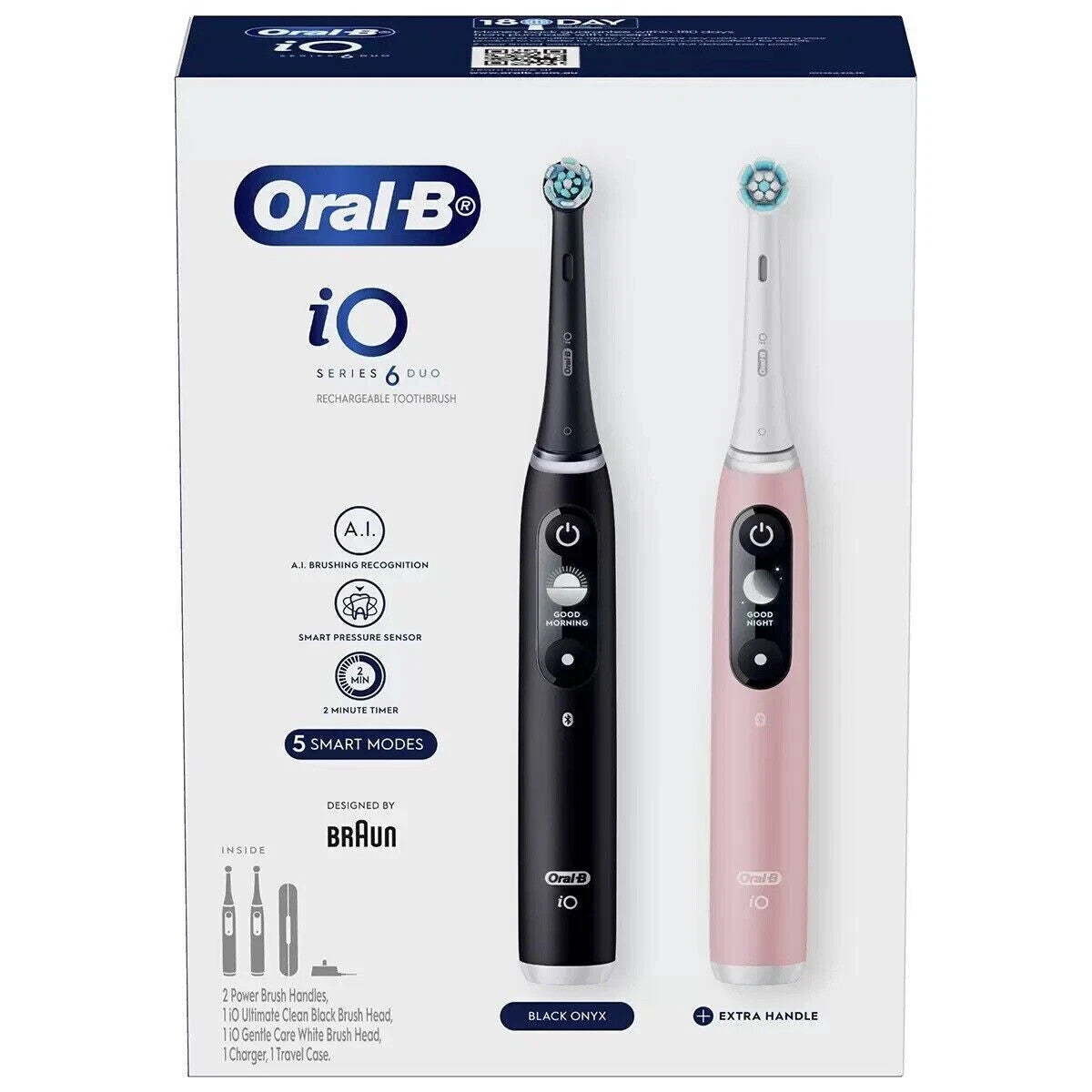 Oral-B iO Series 6 Duo Electric Toothbrush - Black Onyx And Light Rose iO6 Twins