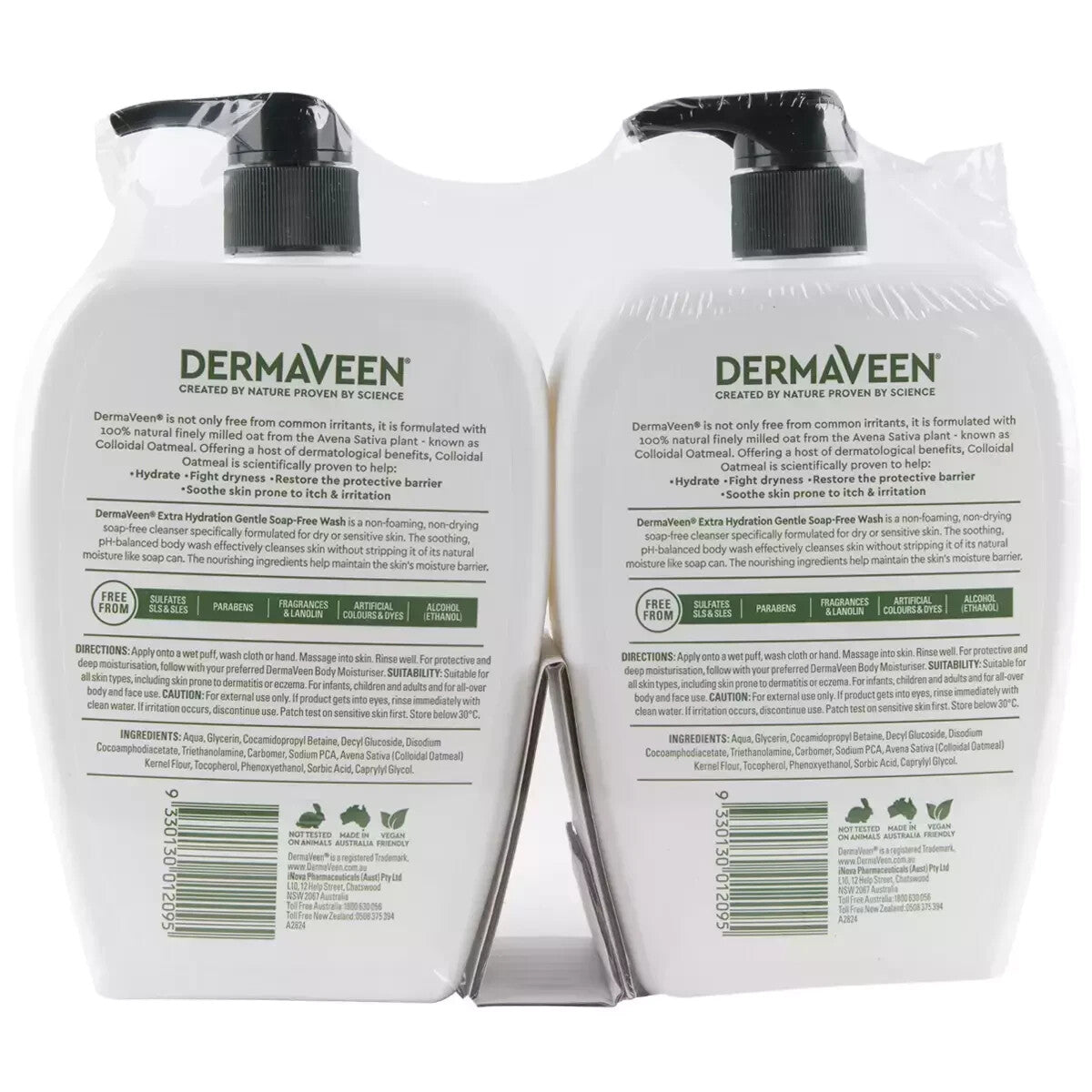 DermaVeen Extra Gentle Soap Free Wash, 1L NEW 2 Pack | Free Shipping