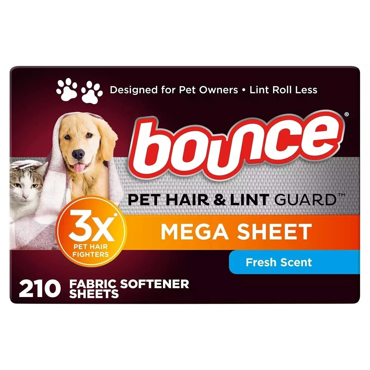 Bounce Pet Hair & Lint Guard Mega Dryer Sheets Fresh Scent 210 Count(3x70)
