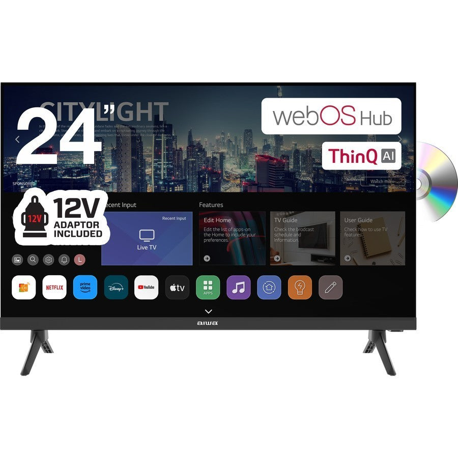 AIWA 24" Inch LED WebOS ThinQ AI Smart HD TV DVD Player Combo 12V Caravan Boat