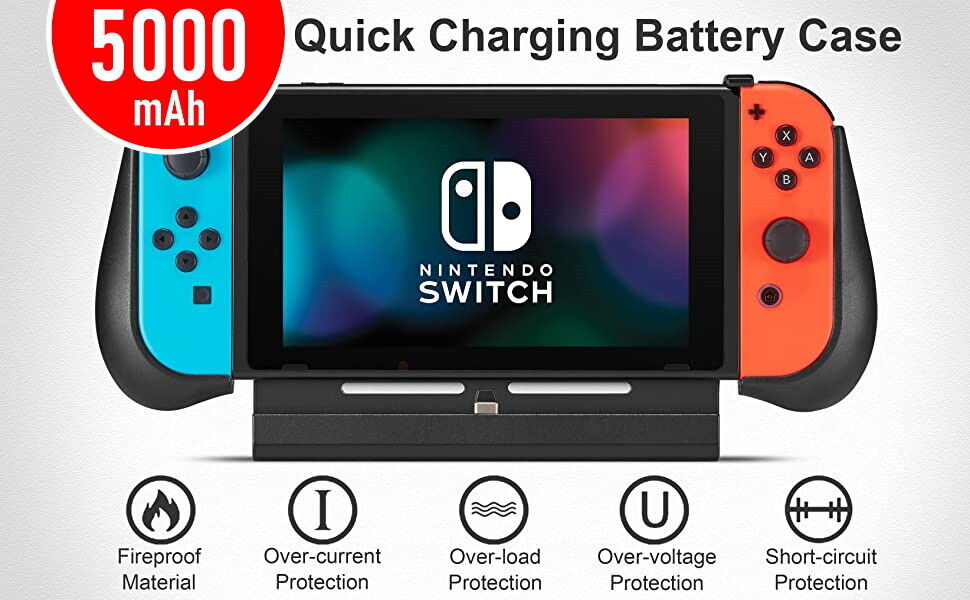 Battery Charger Case for Nintendo Switch with Joy-Con Grips Power Bank 5000mAh 