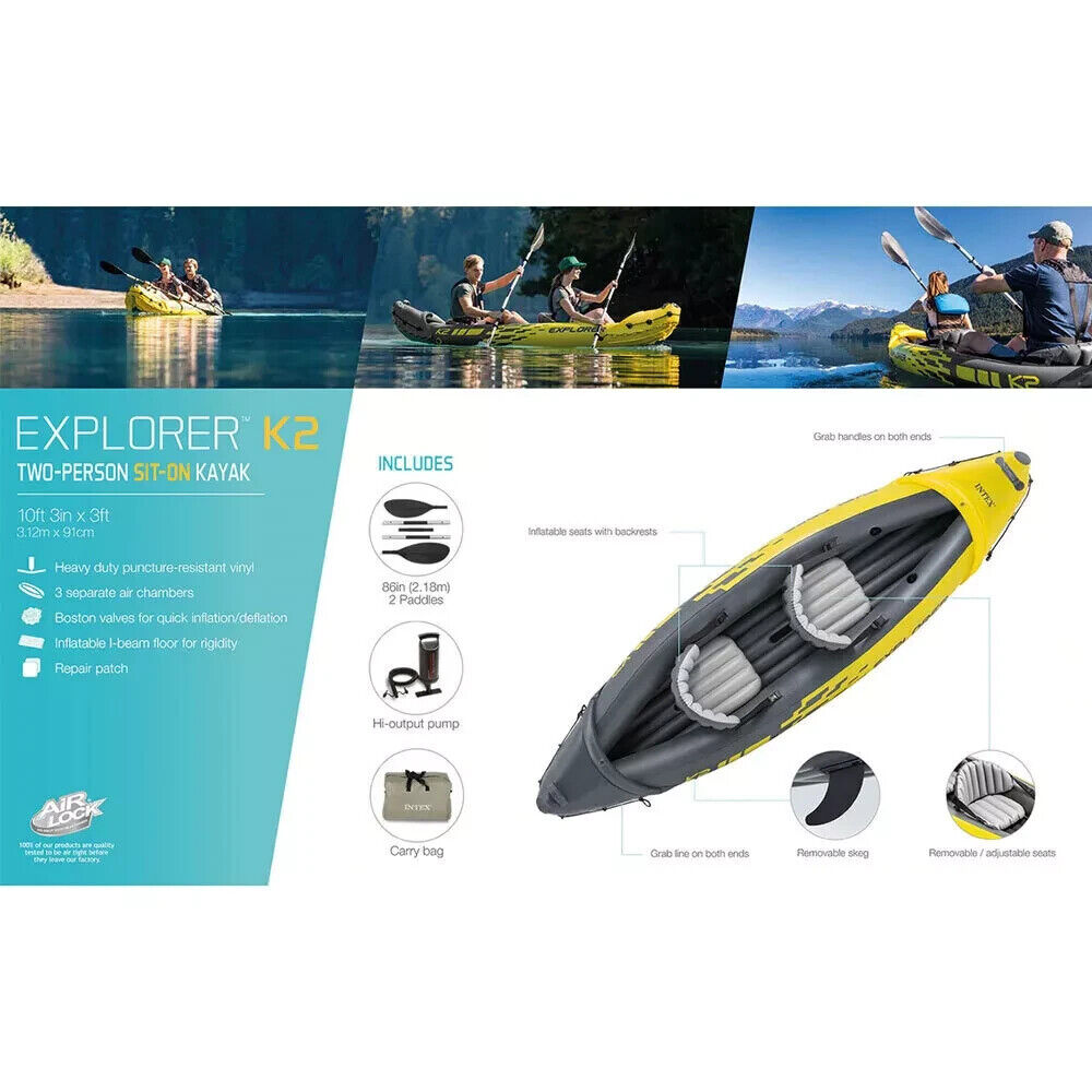 Intex 312cm Sports Explorer K2 Inflatable/Floating Kayak/Boat Oars River/Lake