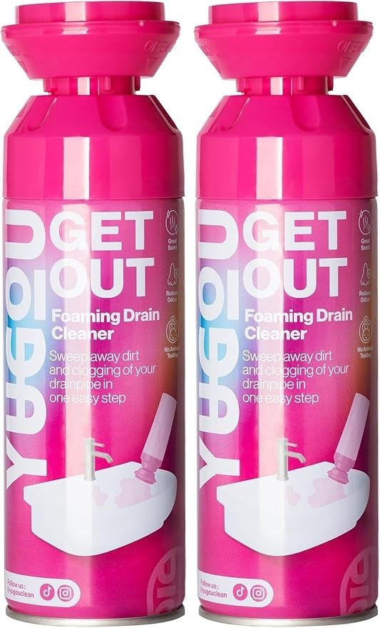 2x Yugou GET OUT Foaming Drain Cleaner 450ml Expanding Drain Sink Foam Cleaner