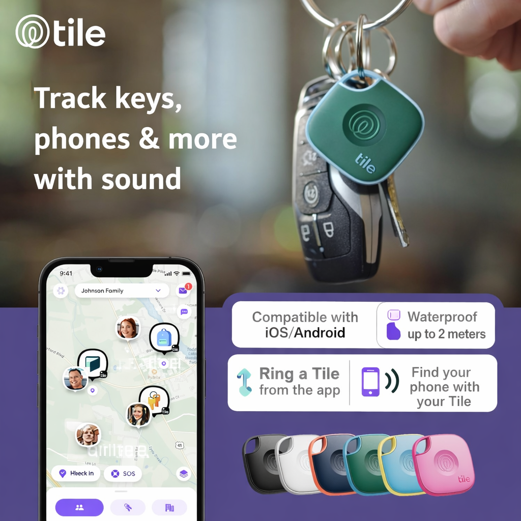 4-Pack Life360 Tile - Bluetooth Tracker, Keys Finder Locator for iOS Android