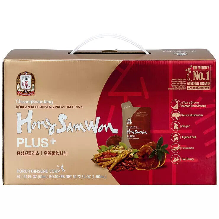 Hong Sam Won Korean Tea Energy Drink 30 Pouch 50ml Red Ginseng Herbal Plus