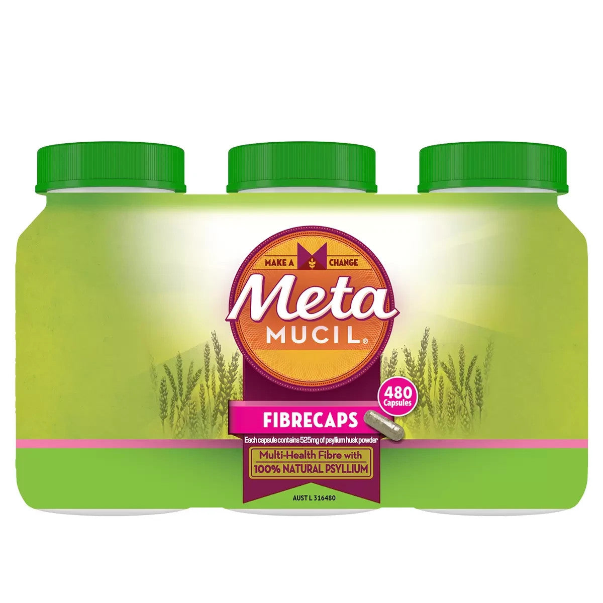3x Metamucil Fibre Supplement Fibre Caps 160 Capsules Total 480 (AUST L 316480)