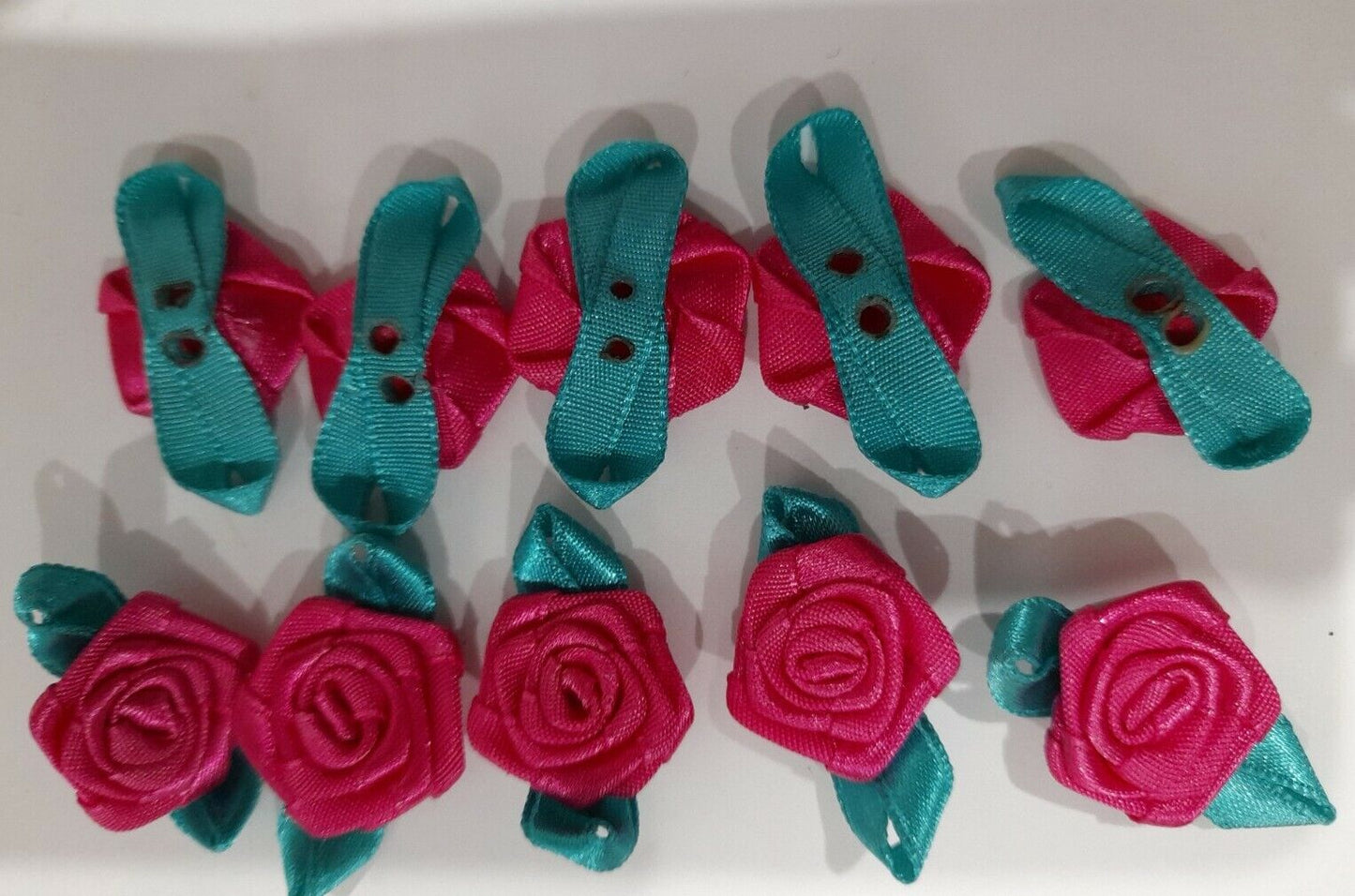 10 Pcs Handmade Ribbon Roses Fabric Flowers For Wedding,Clothes Embellishment