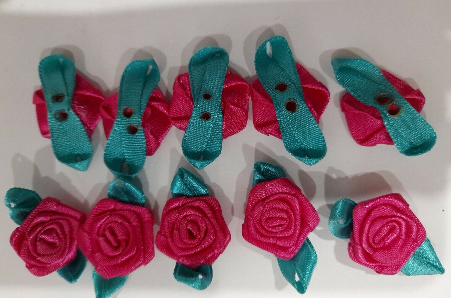 10 Pcs Handmade Ribbon Roses Fabric Flowers For Wedding,Clothes Embellishment