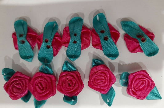 10 Pcs Handmade Ribbon Roses Fabric Flowers For Wedding,Clothes Embellishment