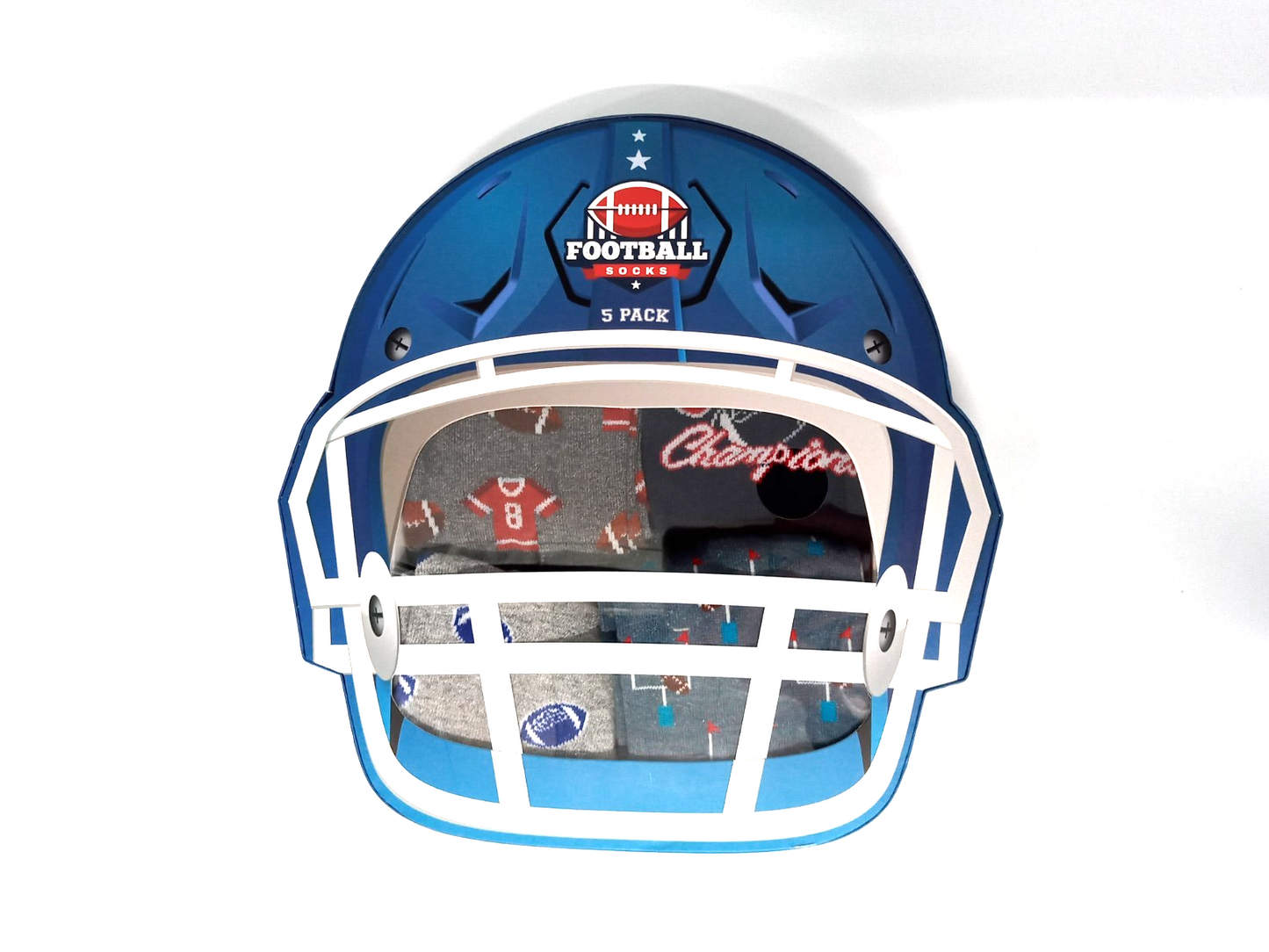 Men's 5 Pack Sock - Blue America Football Helmet Gift Box