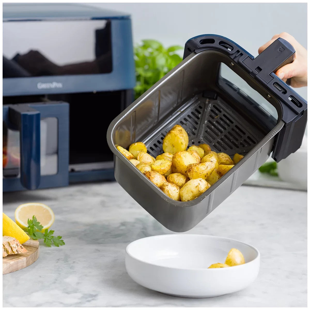GreenPan Bistro 2 Basket Electric Airfryer 4+4L Oxford Blue CC009332-001