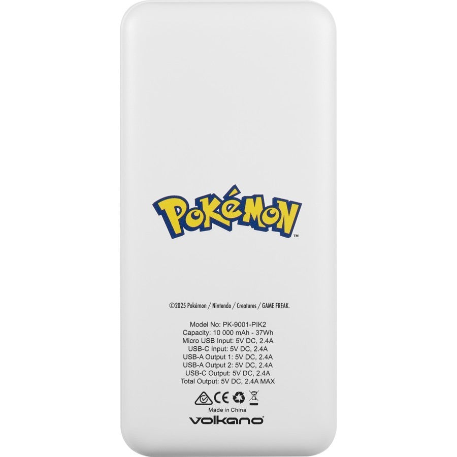 Volkano Pokemon 10,000mAH Powerbank Ultra Slim 3 Charging Points USB-C 2X USB-A