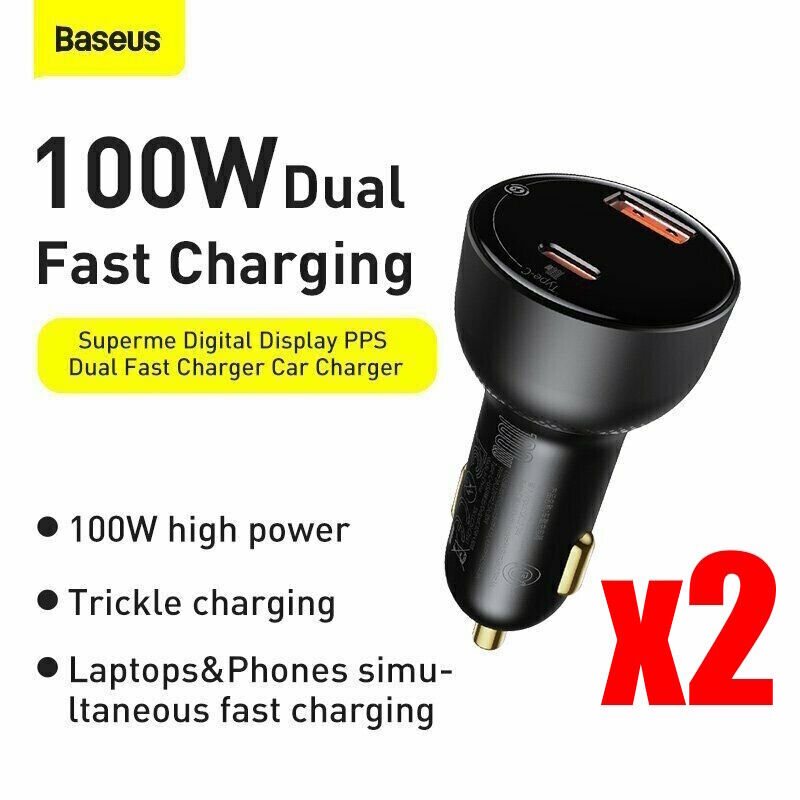 Baseus 5A 100W/30W Quick Charge QC 4.0 QC3.0 Dual USB, USB A Type C Car Charger