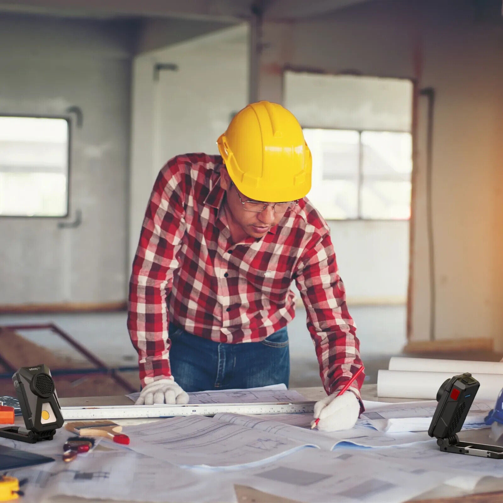 Infinity X1 700Lumen Rechargeable Work Lights with Bluetooth Stereo Speakers 2pc